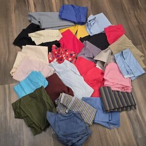 Huge Vintage Sewing Fabric Quilt Scraps Black Red Gingham Stripe Blue Lot 25+ Yd